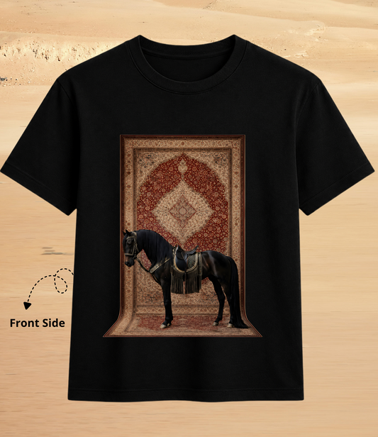 Royal Black Stallion Persian Carpet Graphic T-Shirt