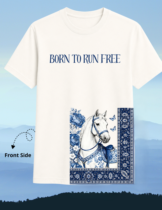 Blue Elegance Horse Graphic T-Shirt